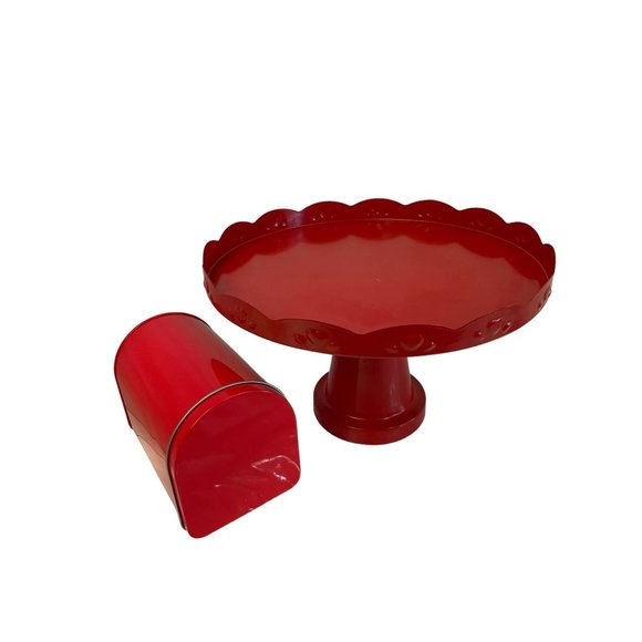 VALENTINES Red Cake Stand and Tin Mailbox Decor - Picture 1 of 8